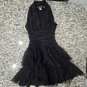 Jessica McClintock Gunne Sax Black Cocktail Dress 3/4 USA Made Tulle Skirt